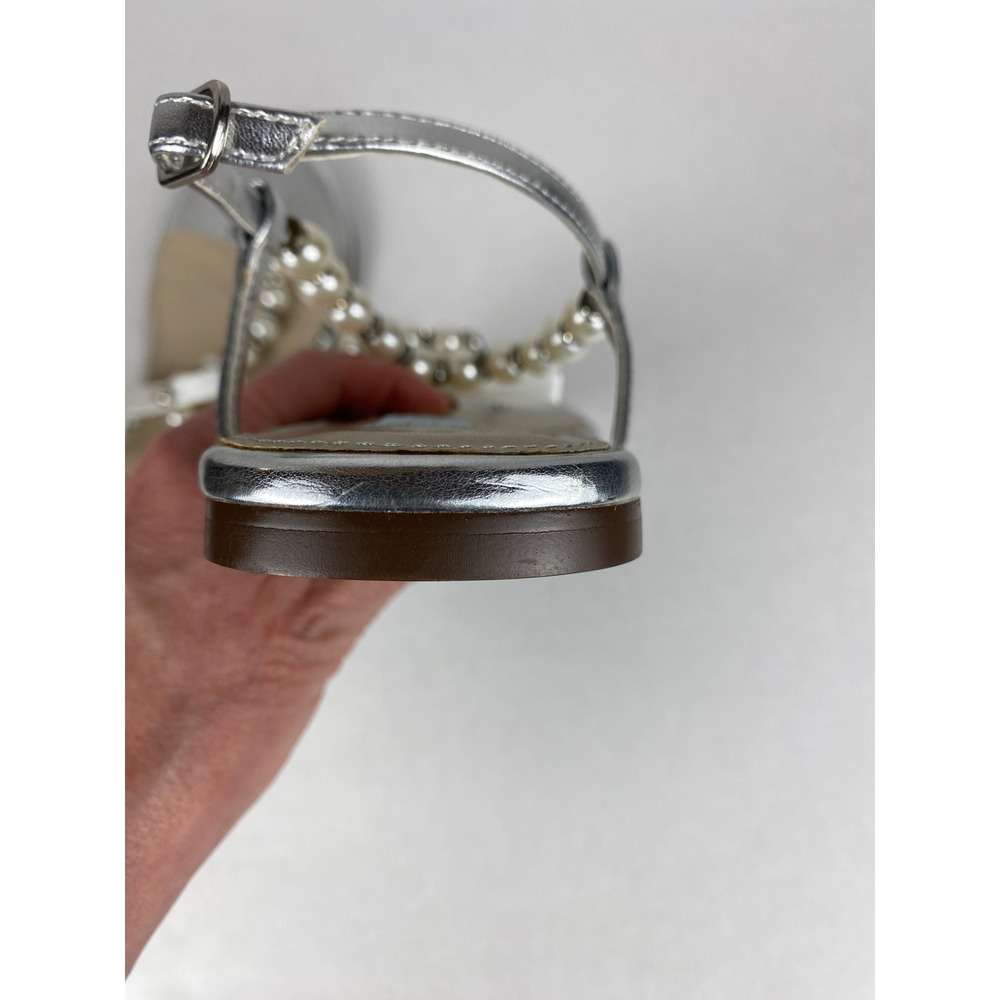 Betsey Johnson SB-PEARL Silver Metallic Pearl Rhinestone Bow Flat Sandals 7.5M - Picture 12 of 16